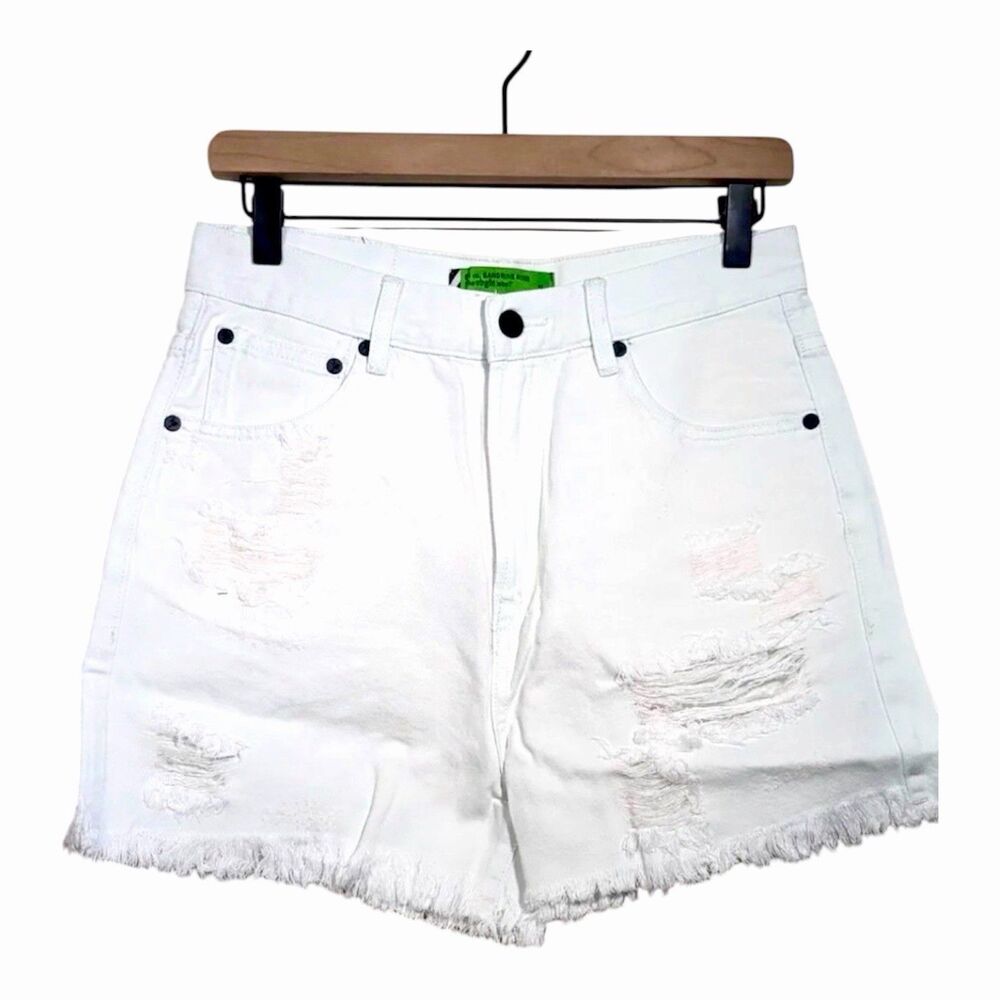 Sandrine Rose Free People White High-Rise Denim Shorts Sz 28 Fringe Hem Distress